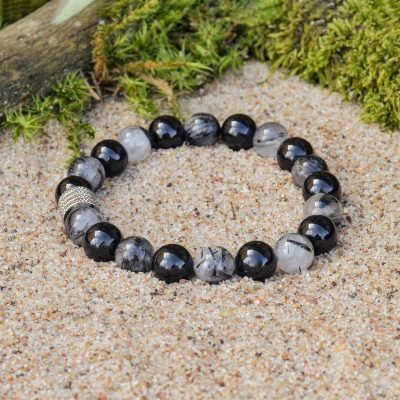 Turmalininio Kvarco ir Juodo Turmalino (Šerlo) Apyrankė